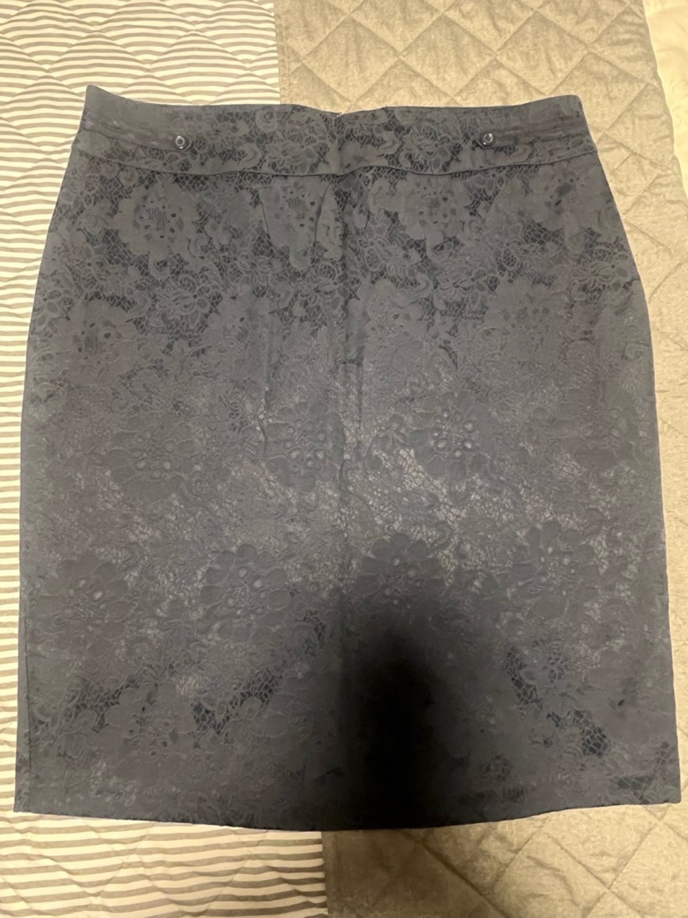 Navy Elegant Black Lace Design Pencil Skirt